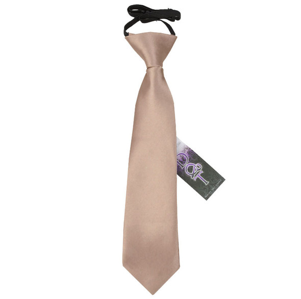 Mocha Brown Boys Plain Satin Elastic Tie Wedding Necktie 