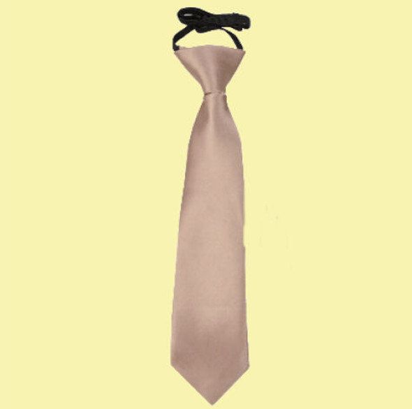 Mocha Brown Boys Plain Satin Elastic Tie Wedding Necktie 