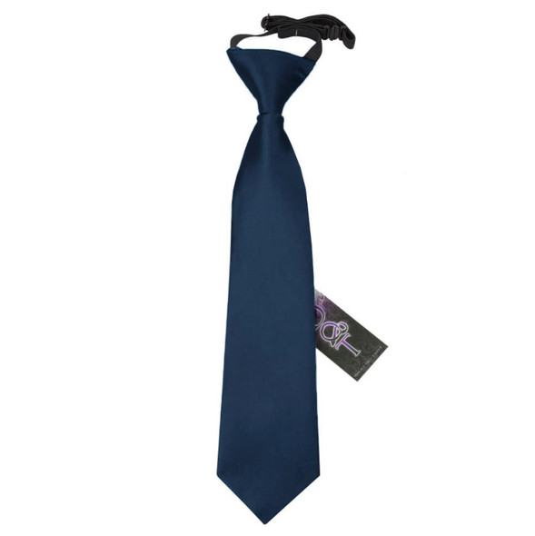 Navy Blue Boys Plain Satin Elastic Tie Wedding Necktie 