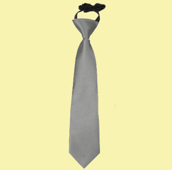 Platinum Grey Boys Plain Satin Elastic Tie Wedding Necktie 