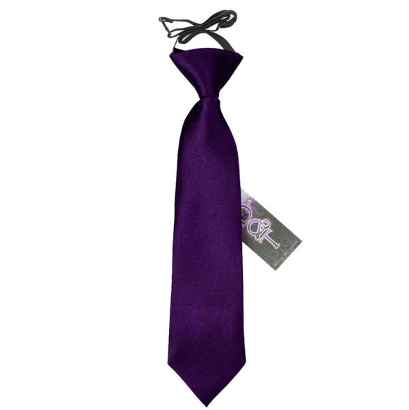 Purple Boys Plain Satin Elastic Tie Wedding Necktie 