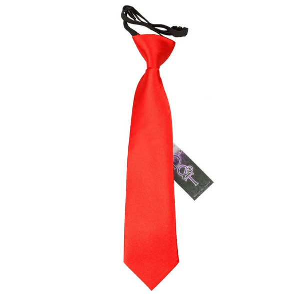 Scarlet Red Boys Plain Satin Elastic Tie Wedding Necktie 