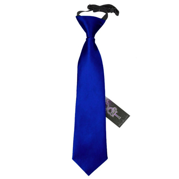 Royal Blue Boys Plain Satin Elastic Tie Wedding Necktie 