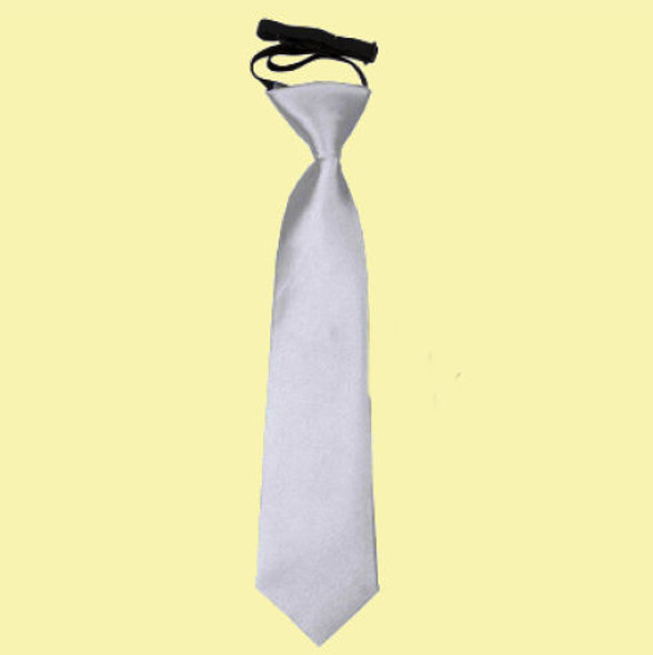 Silver Grey Boys Plain Satin Elastic Tie Wedding Necktie 