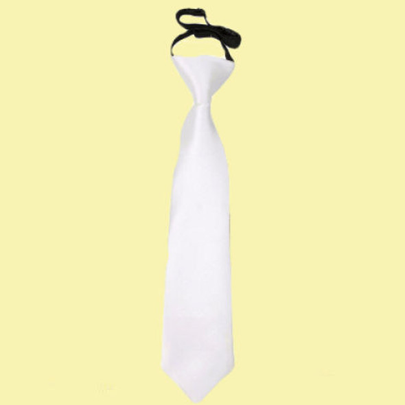 White Boys Plain Satin Elastic Tie Wedding Necktie 