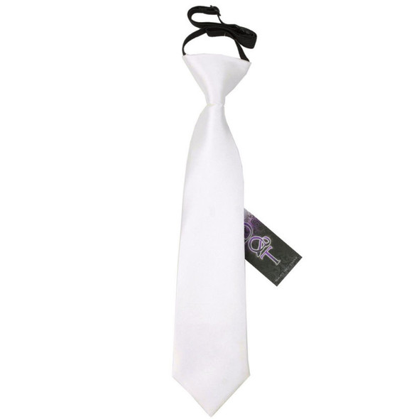White Boys Plain Satin Elastic Tie Wedding Necktie 