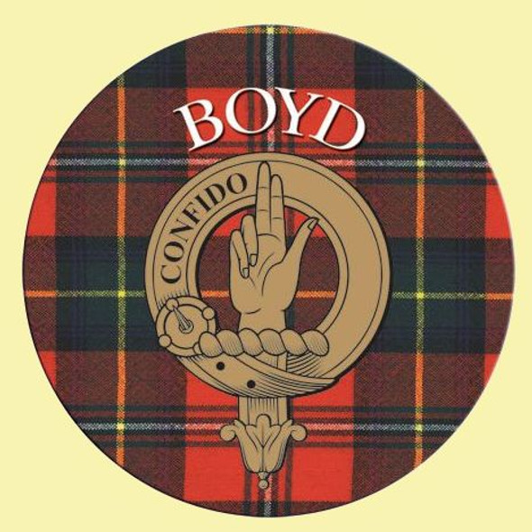 Boyd Clan Crest Tartan Cork Round Clan Badge Coasters Set of 4