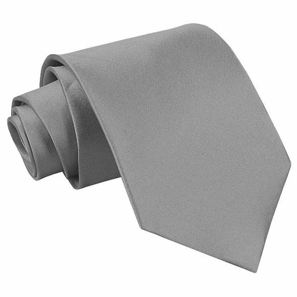 Platinum Grey Mens Plain Satin Straight Tie Wedding Necktie