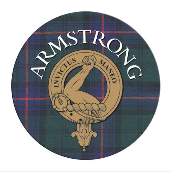 Armstrong Clan Crest Tartan Cork Round Clan Badge Coasters Set of 4