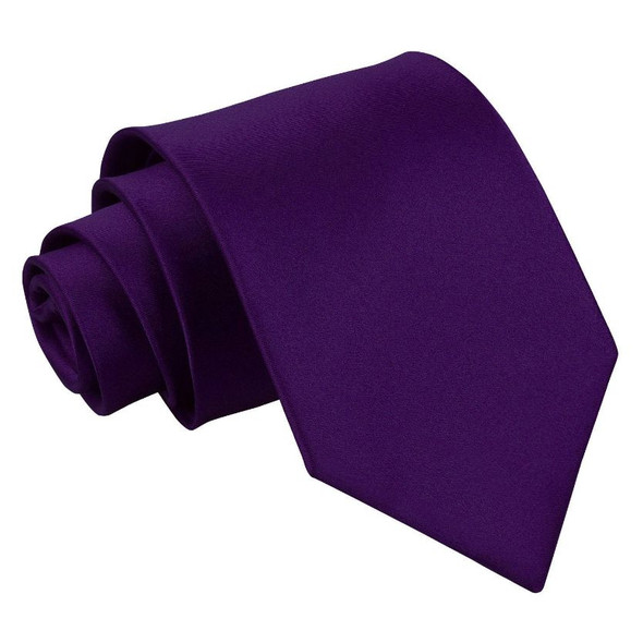 Purple Mens Plain Satin Straight Tie Wedding Necktie