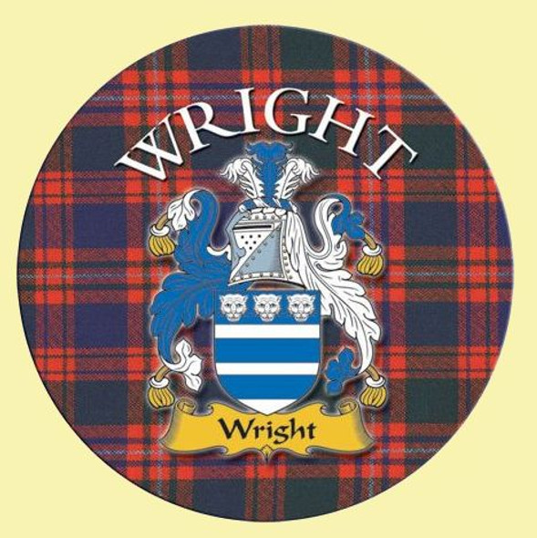 Wright Coat of Arms Tartan Cork Round Scottish Name Coasters Set of 2