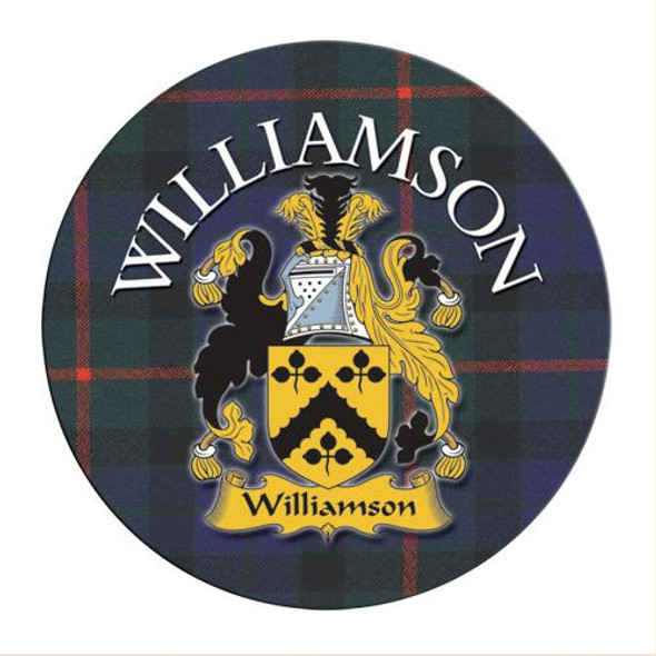 Williamson Coat of Arms Tartan Cork Round Scottish Name Coasters Set of 2