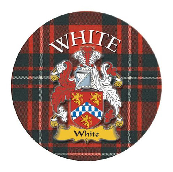 White Coat of Arms Tartan Cork Round Scottish Name Coasters Set of 2