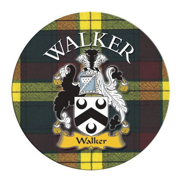 Walker Coat of Arms Tartan Cork Round Scottish Name Coasters Set of 2