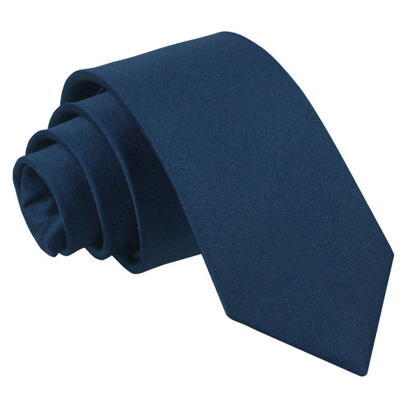 Navy Blue Boys Plain Satin Straight Tie Wedding Necktie