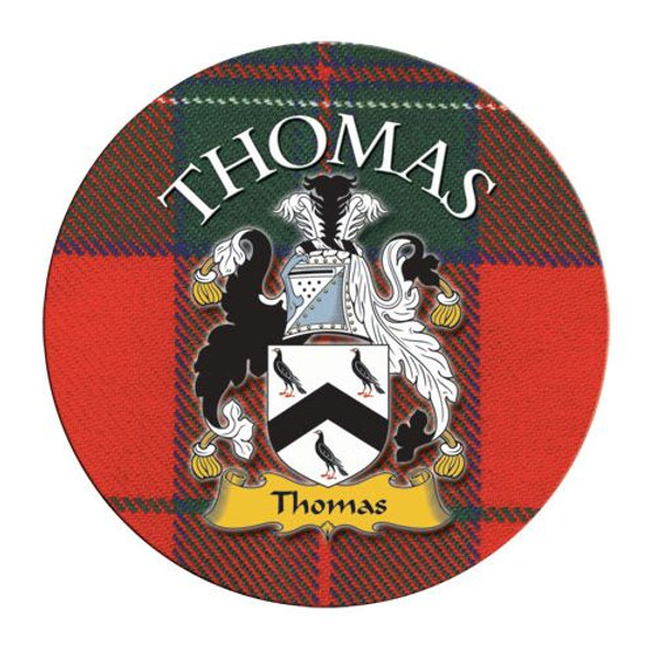 Thomas Coat of Arms Tartan Cork Round Name Coasters Set of 2