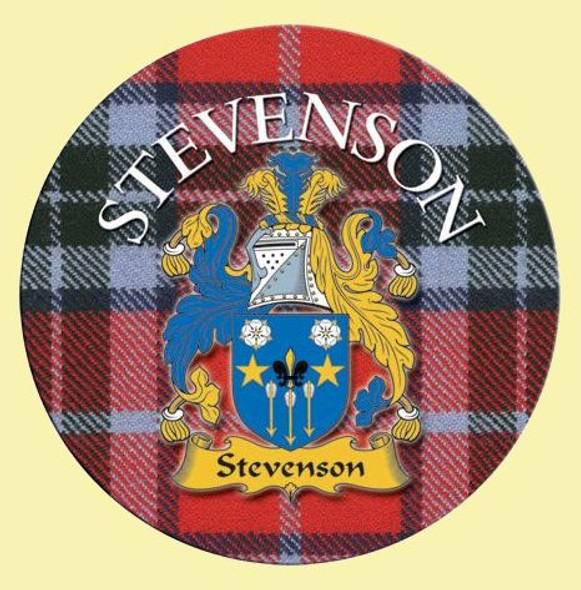 Stevenson Coat of Arms Tartan Cork Round Scottish Name Coasters Set of 2