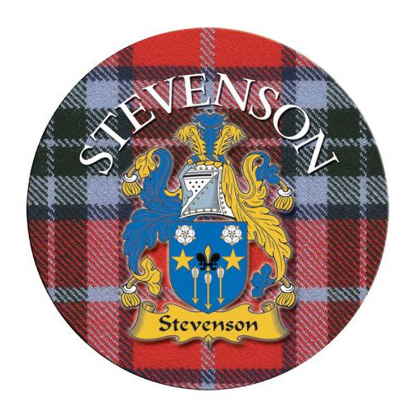 Stevenson Coat of Arms Tartan Cork Round Scottish Name Coasters Set of 2