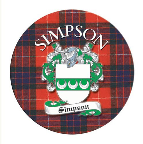 Simpson Coat of Arms Tartan Cork Round Scottish Name Coasters Set of 2