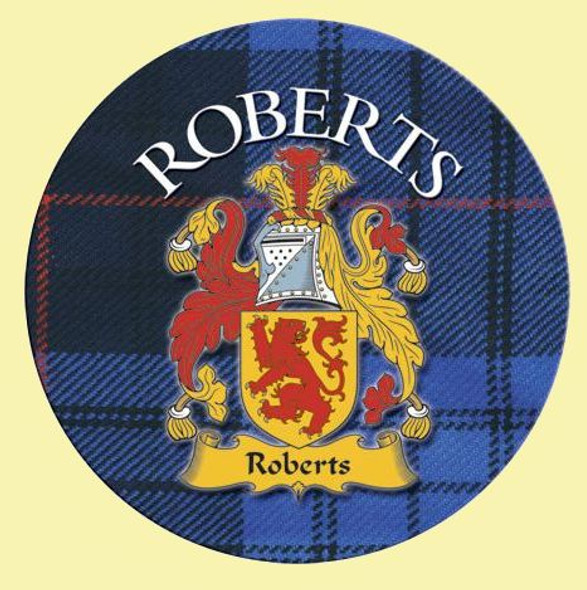 Roberts Coat of Arms Tartan Cork Round Scottish Name Coasters Set of 2