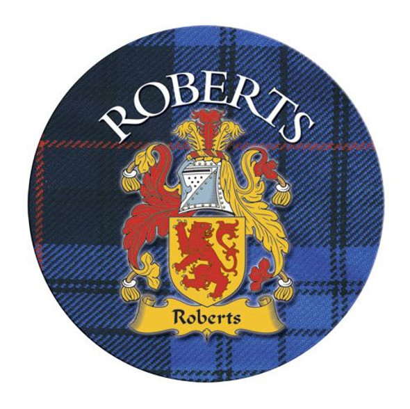 Roberts Coat of Arms Tartan Cork Round Scottish Name Coasters Set of 2