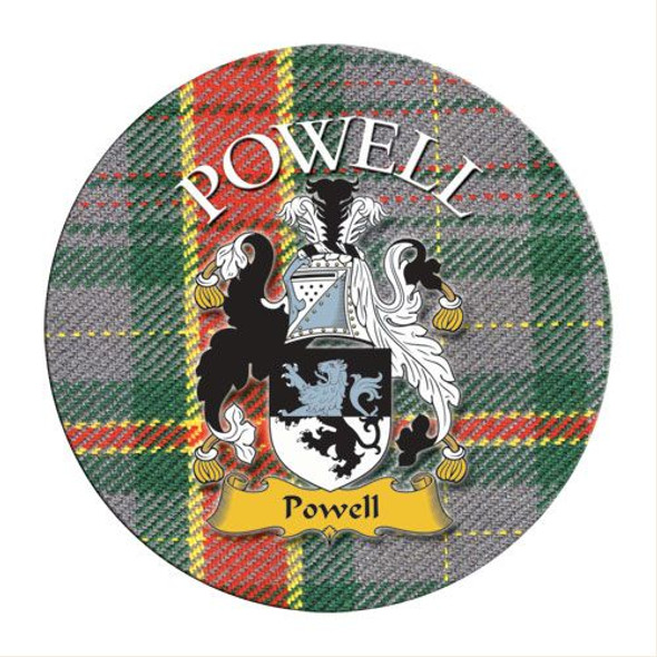 Powell Coat of Arms Tartan Cork Round Name Coasters Set of 2