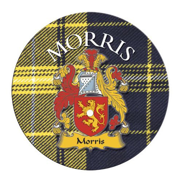 Morris Coat of Arms Tartan Cork Round Scottish Name Coasters Set of 2