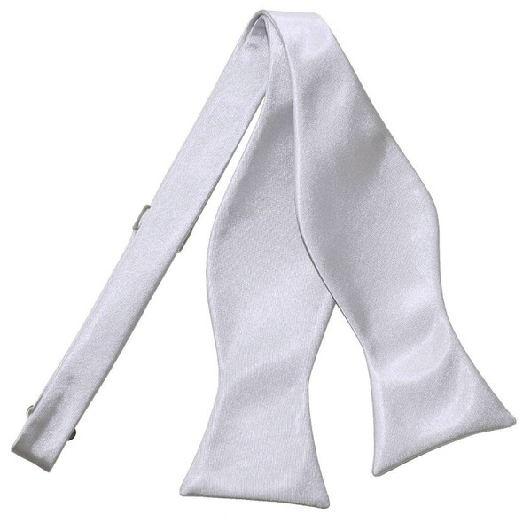 Silver Grey Mens Plain Satin Self-Tie Bow Tie Wedding Necktie 