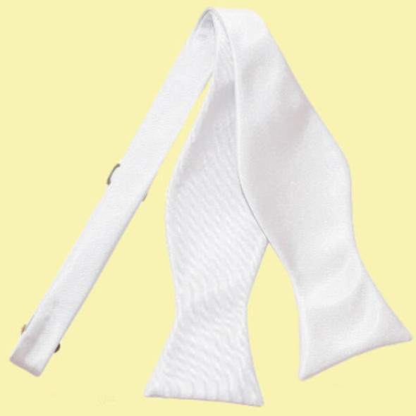 White Mens Plain Satin Self-Tie Bow Tie Wedding Necktie 
