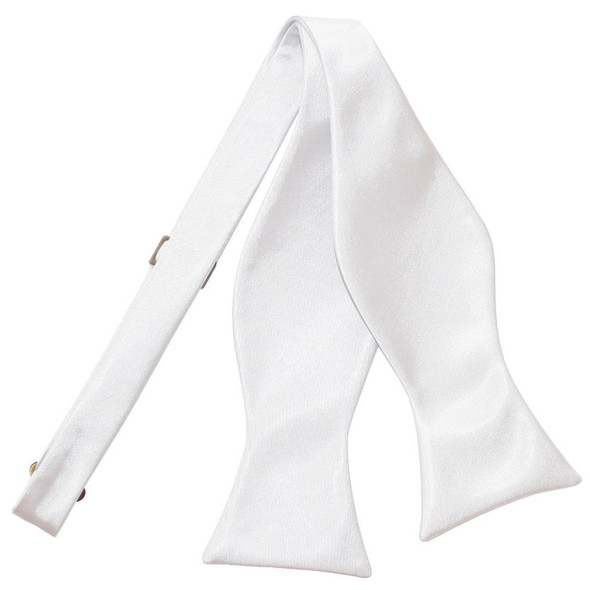 White Mens Plain Satin Self-Tie Bow Tie Wedding Necktie 