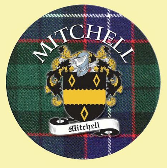 Mitchell Coat of Arms Tartan Cork Round Scottish Name Coasters Set of 2