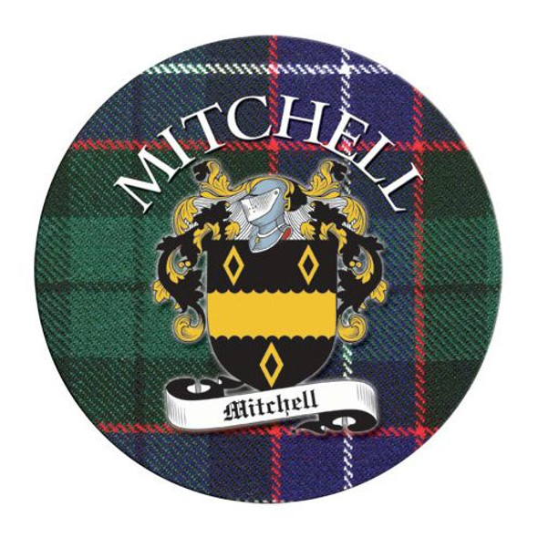 Mitchell Coat of Arms Tartan Cork Round Scottish Name Coasters Set of 2