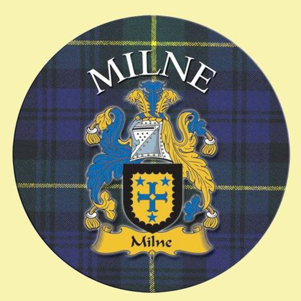 Milne Coat of Arms Tartan Cork Round Scottish Name Coasters Set of 2