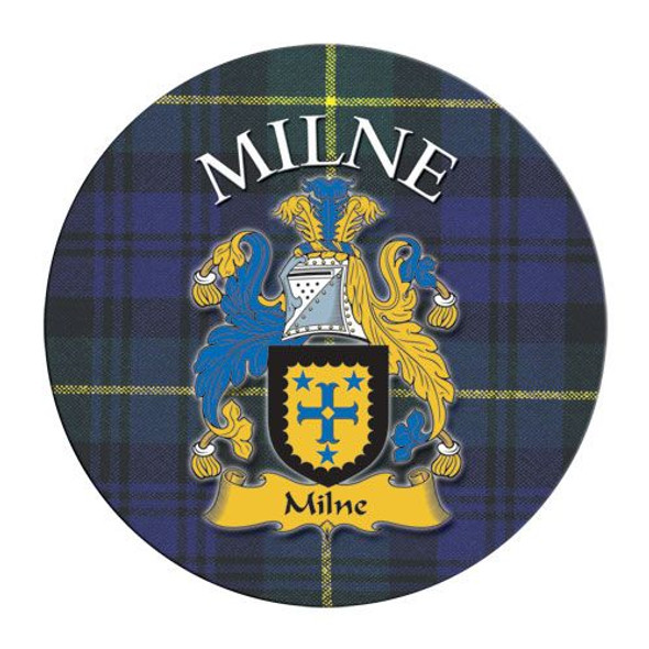 Milne Coat of Arms Tartan Cork Round Scottish Name Coasters Set of 2