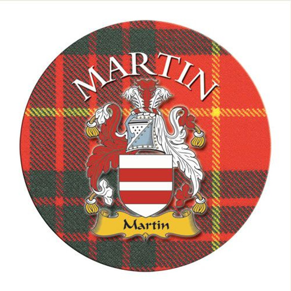 Martin Coat of Arms Tartan Cork Round Scottish Name Coasters Set of 2