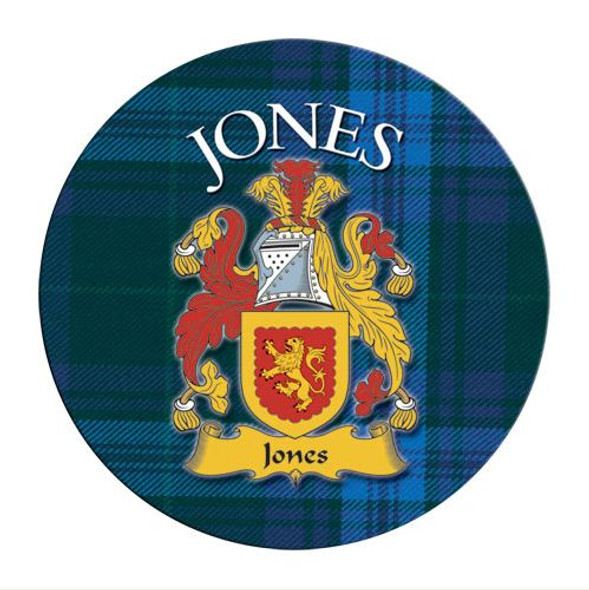 Jones Coat of Arms Tartan Cork Round Scottish Name Coasters Set of 2