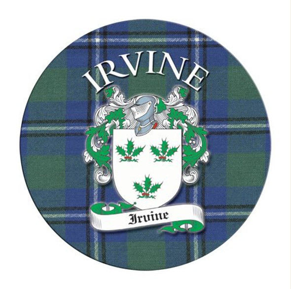 Irvine Coat of Arms Tartan Cork Round Scottish Name Coasters Set of 2