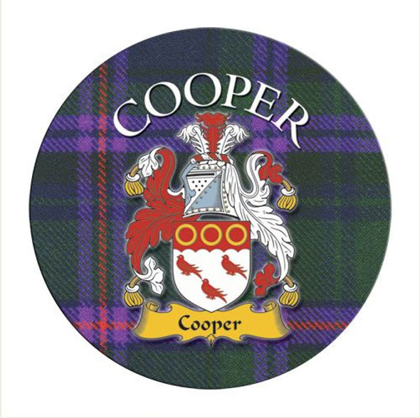 Cooper Coat of Arms Tartan Cork Round Scottish Name Coasters Set of 2