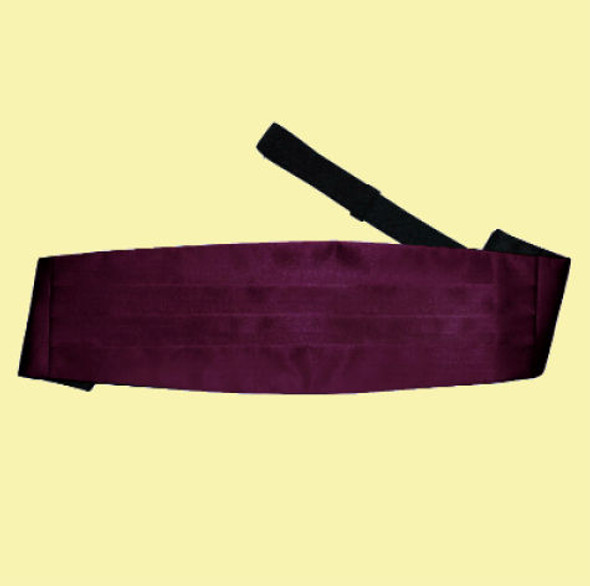 Plum Purple Mens Plain Satin Pleated Wedding Cummerbund