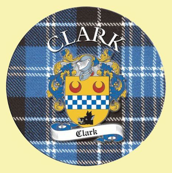 Clark Coat of Arms Tartan Cork Round Scottish Name Coasters Set of 2