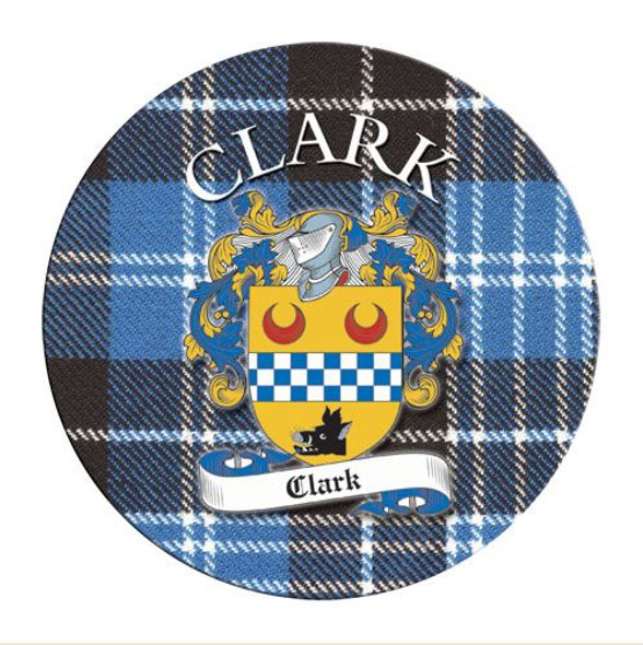 Clark Coat of Arms Tartan Cork Round Scottish Name Coasters Set of 2