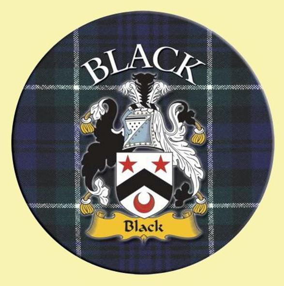 Black Coat of Arms Tartan Cork Round Scottish Name Coasters Set of 2
