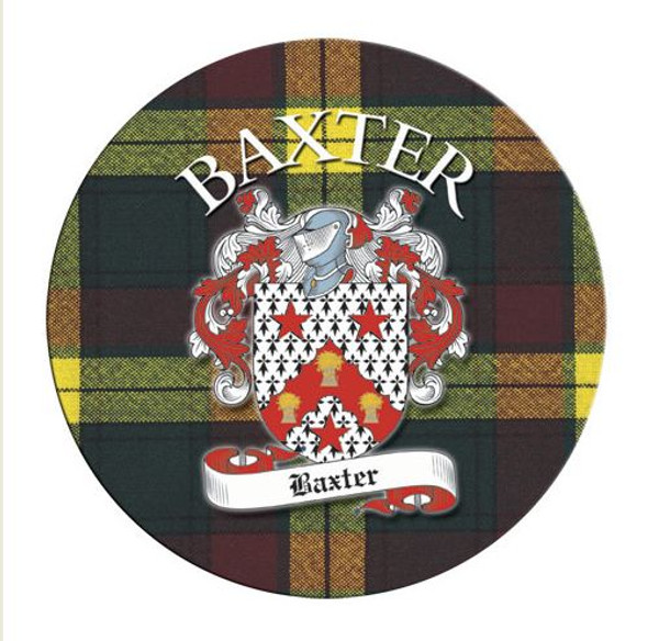 Baxter Coat of Arms Tartan Cork Round Scottish Name Coasters Set of 2