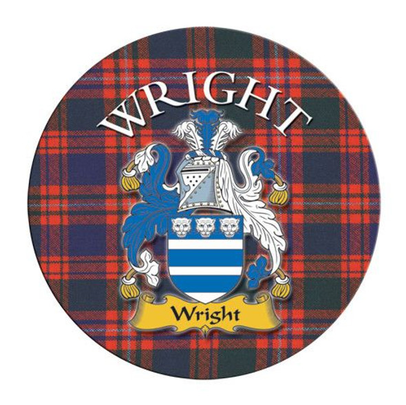 Wright Coat of Arms Tartan Cork Round Scottish Name Coasters Set of 4