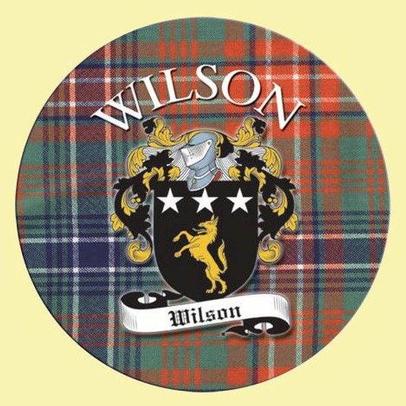 Wilson Coat of Arms Tartan Cork Round Scottish Name Coasters Set of 4