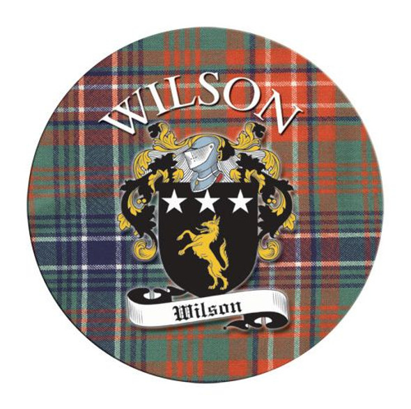 Wilson Coat of Arms Tartan Cork Round Scottish Name Coasters Set of 4