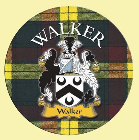 Walker Coat of Arms Tartan Cork Round Scottish Name Coasters Set of 4