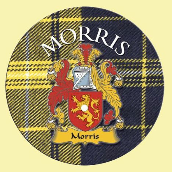 Morris Coat of Arms Tartan Cork Round Scottish Name Coasters Set of 4