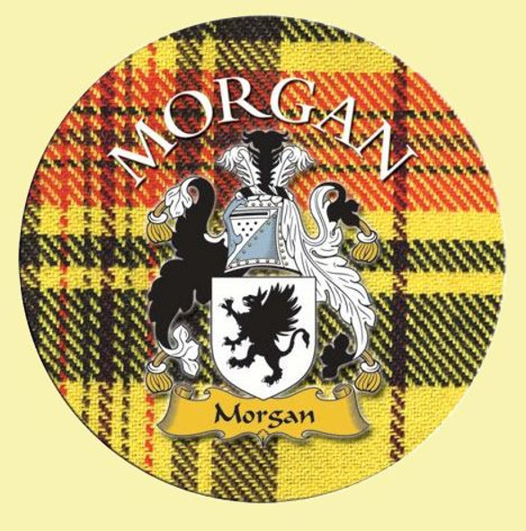 Morgan Coat of Arms Tartan Cork Round Scottish Name Coasters Set of 4