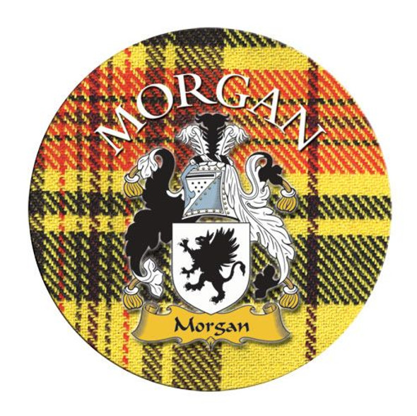 Morgan Coat of Arms Tartan Cork Round Scottish Name Coasters Set of 4